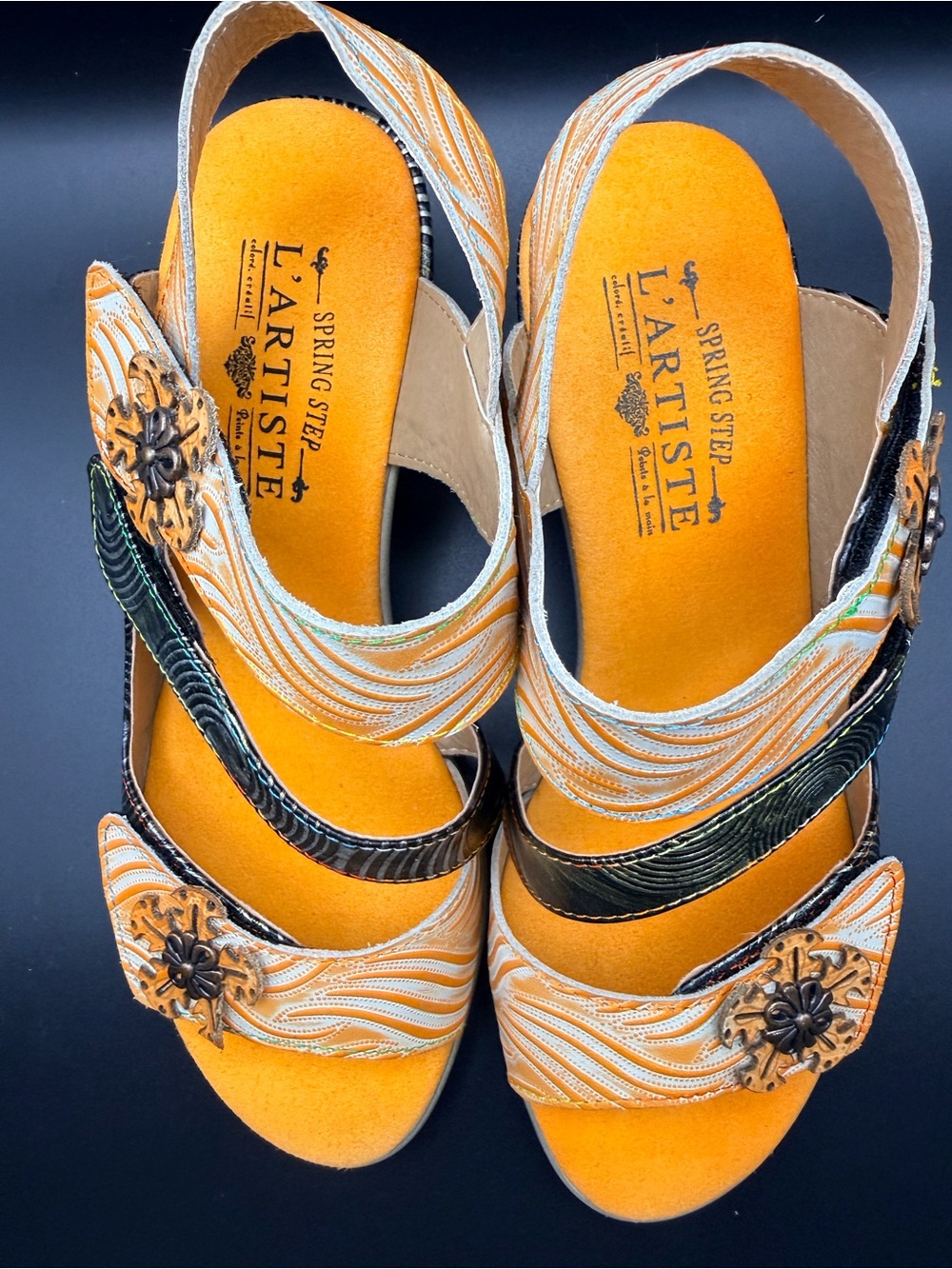 Springstep L’Artiste - Women's Strappy Sandals in Orange with Floral Accent - Picture 5 of 11